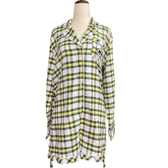 NFL Green Bay Packers Sienna Plaid Button Long Sleeve Romper Sleepwear Size M - Picture 8 of 11